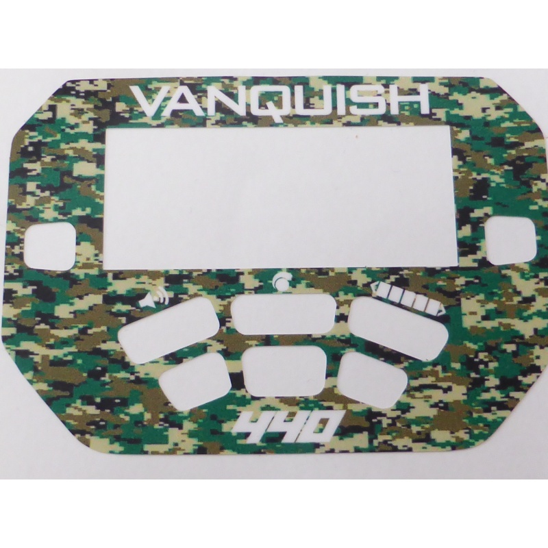 A MINELAB Vanquish 440 Keypad sticker in Green Camo