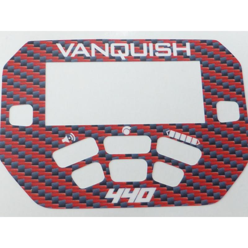 A MINELAB Vanquish 440 Keypad sticker in Red Carbon