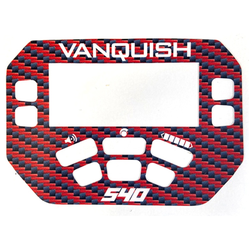 A MINELAB Vanquish 540 Keypad sticker in Red Carbon