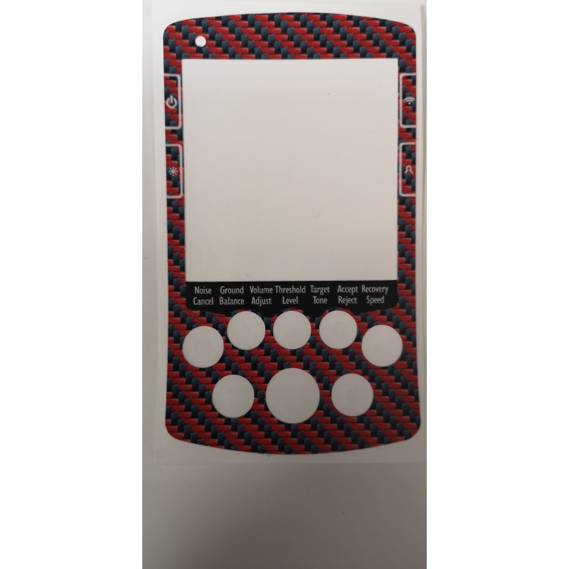 A MINELAB NOX FULL FACE KEYPAD STICKER IN RED CARBON