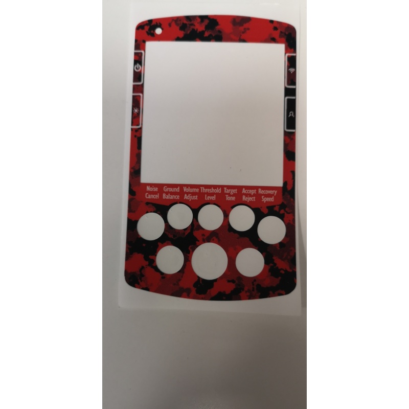 A MINELAB NOX FULL FACE KEYPAD STICKER IN RED CAMO