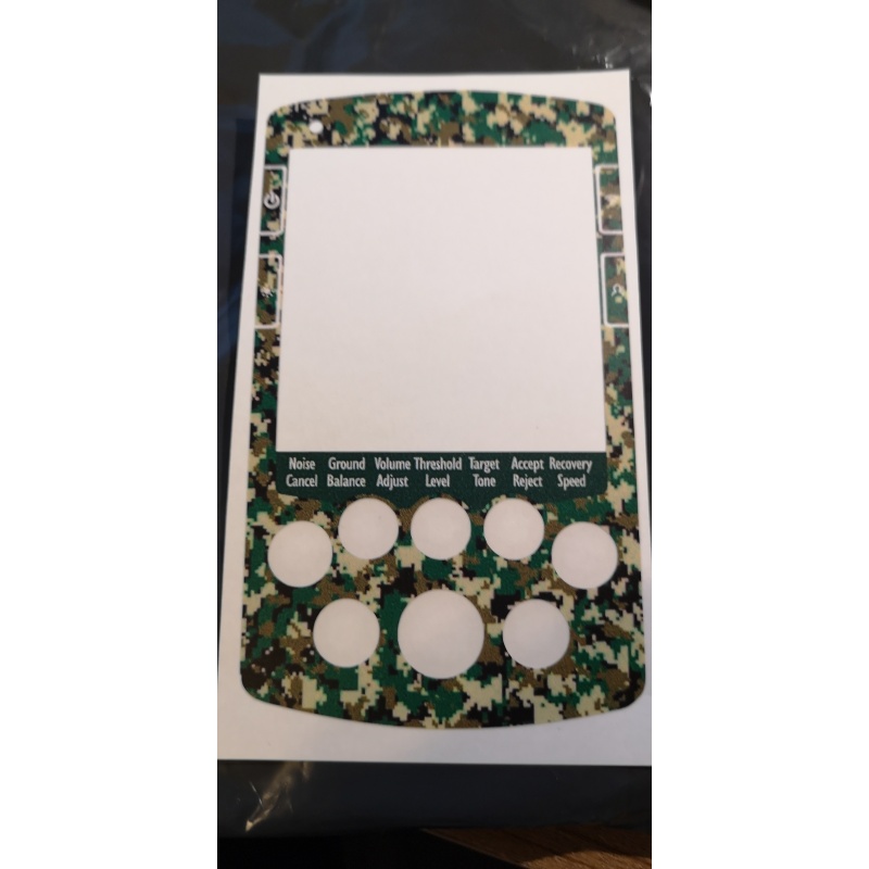 A MINELAB NOX FULL FACE KEYPAD STICKER IN GREEN CAMO.